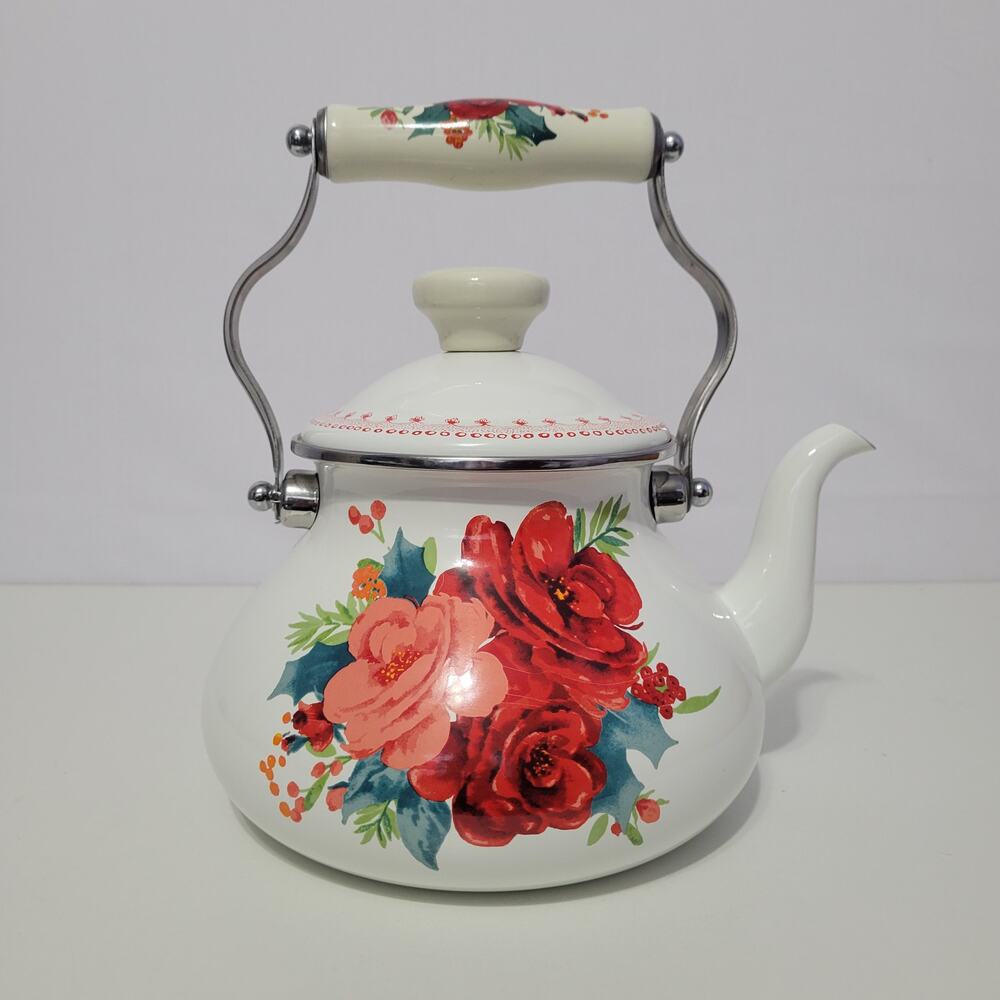 The Pioneer Woman Cheerful Rose Tea Kettle, Enamel on Steel, 1.9 Quart